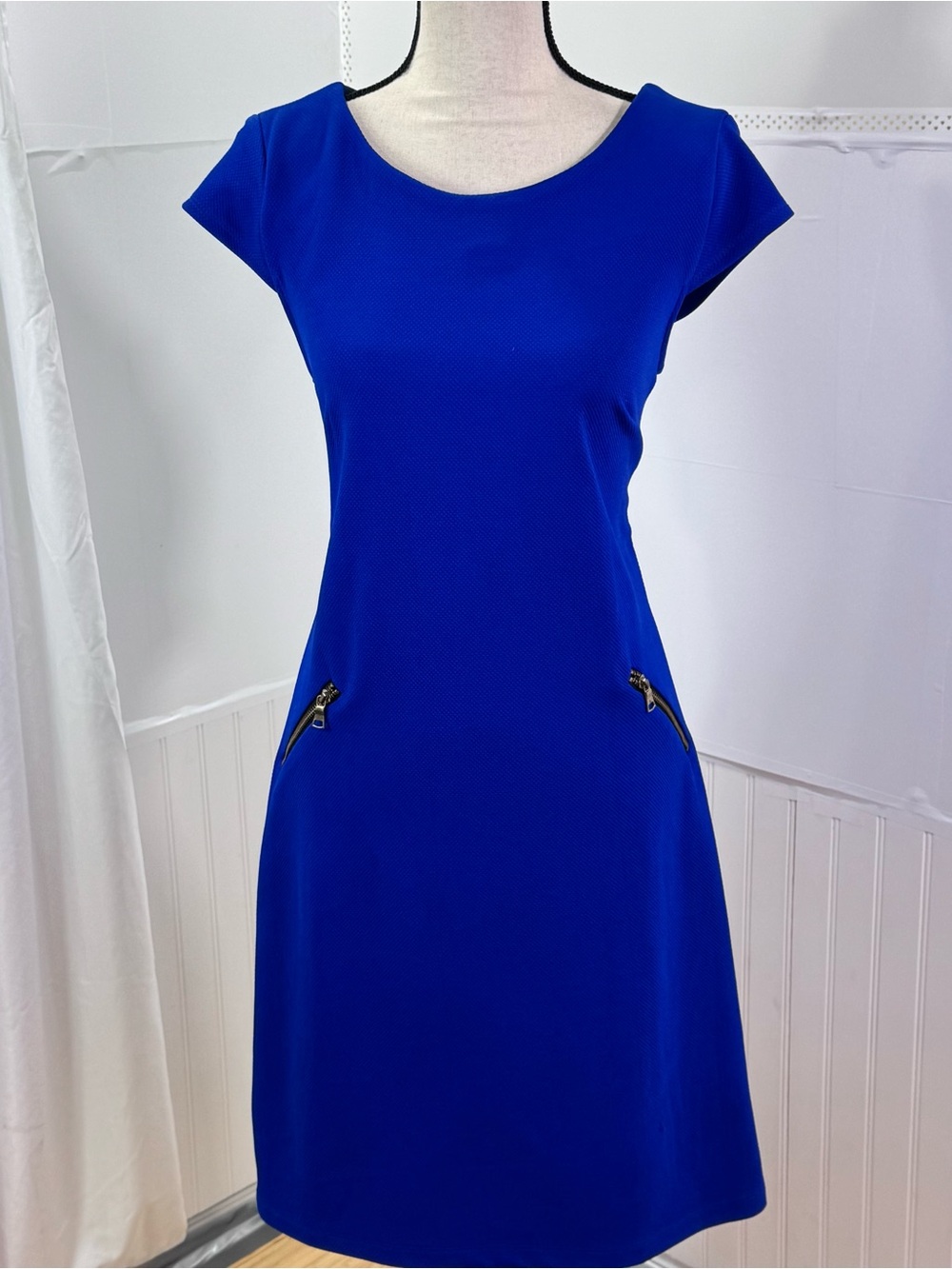 R&K Cobalt Blue Sheath Dress Cap Sleeve Zip Pocket Career Cocktail Medium Office